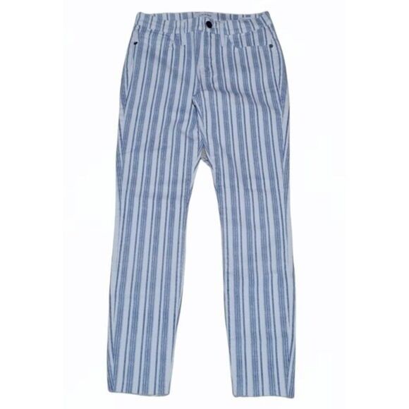 FRAME Le Skinny de Jeanne Crop Women's Preppy Blue Stripe Raw Hem Jeans Size 25 - Picture 3 of 8